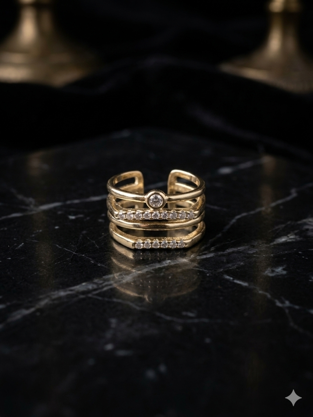 Gold Crystal-Embellished Open Layer Ring - Women Jewelry